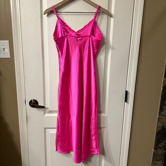 Japna | Hot Pink Sleeveless Satin Midi Slip Dress Side Slit Barbie Small S - Picture 6 of 10